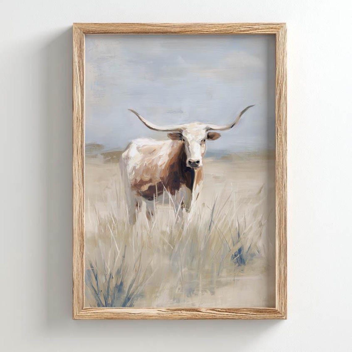 Texas Longhorn Standing In Dry Prairie Grass Muted Western Poster