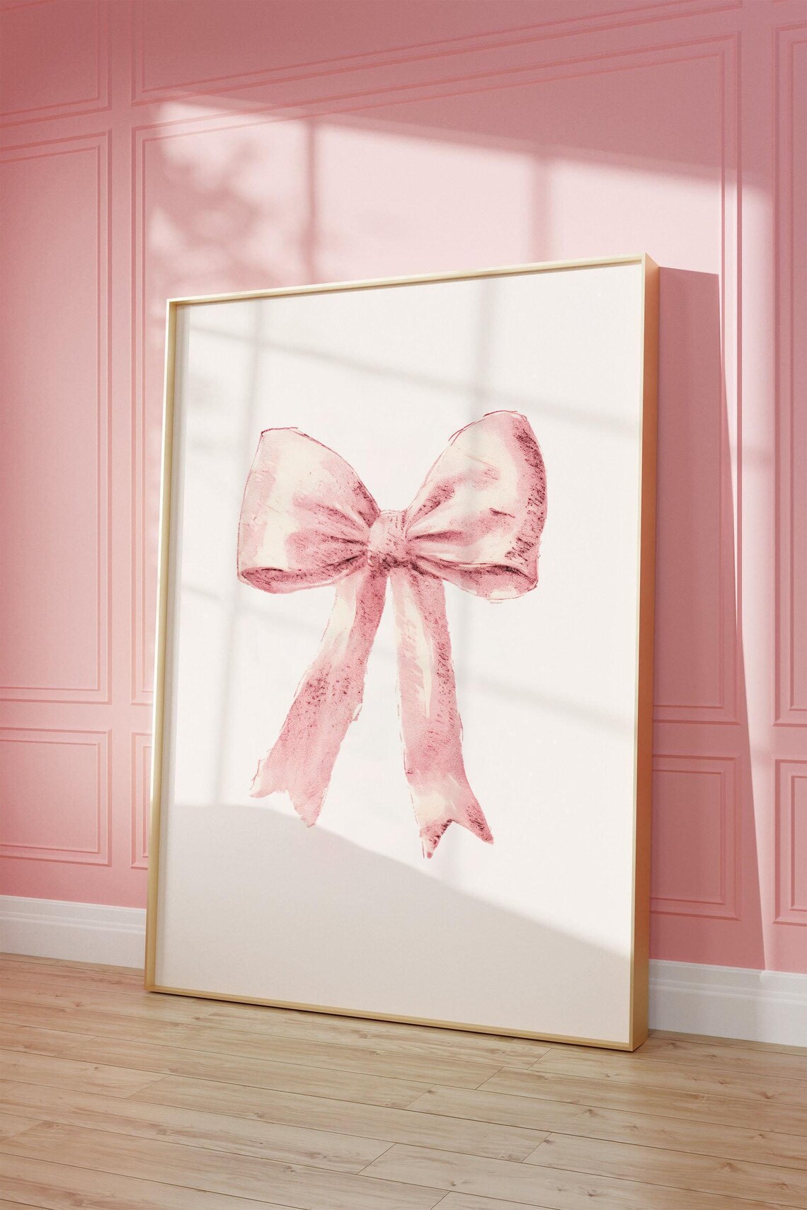 Pink Bow Vintage Illustration Art Print for Nursery