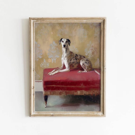 Dalmatian Dog Printable Vintage Pet Wall Art Traditional Portrait Decor Red Gold Living Room Antique Download 200