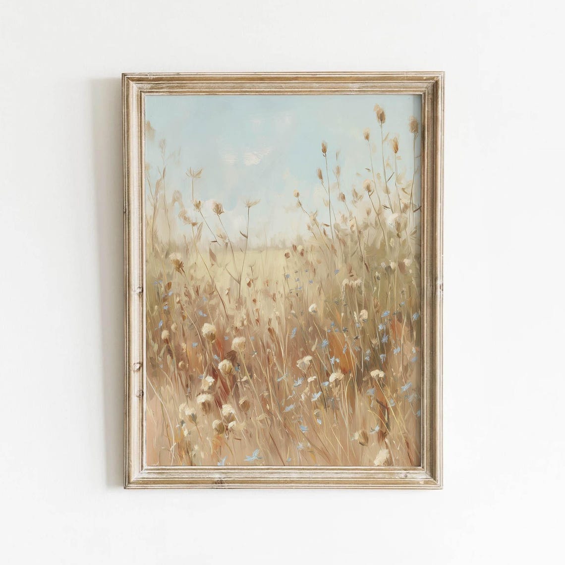 Muted Dried Wildflower Meadow Vintage Neutral Landscape Poster