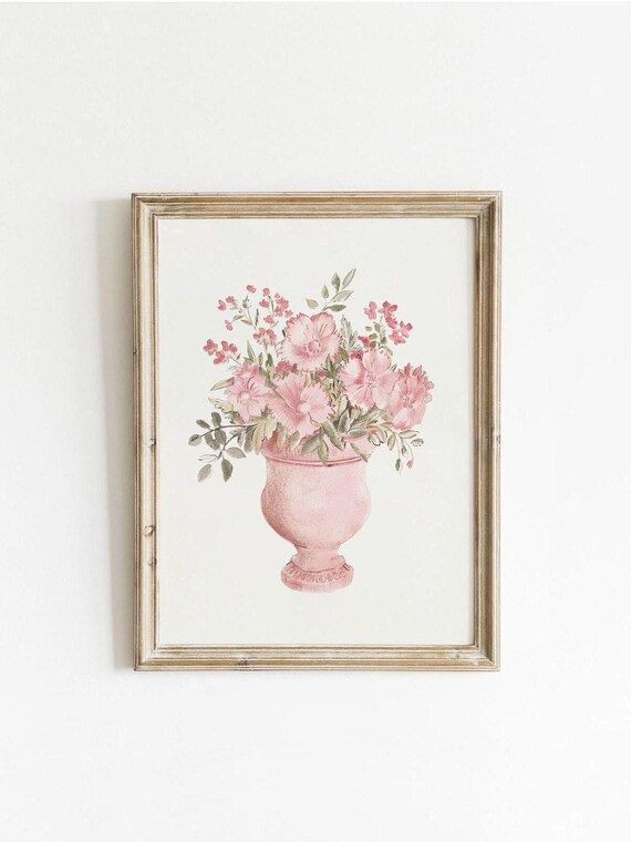 Vintage Pink Flowers Download Printable Girly Apartment Decor Grandmillennial Aesthetic Wall Art Cute Floral 0010av