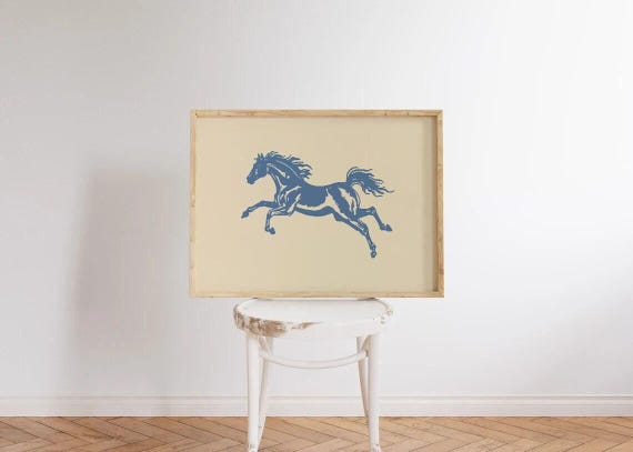 Vintage Western Horse Art Print, Retro Rustic Decor