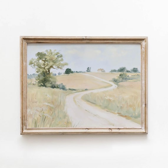 Country Road Golden Meadow Vintage Farmhouse Landscape Poster