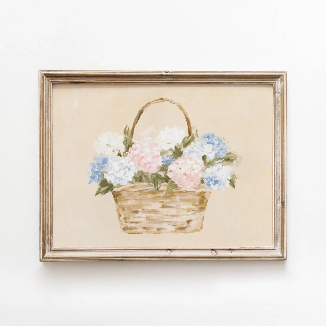 Hydrangea Basket Printable Soft Pink Floral Wall Art Vintage Spring Flowers Decor Cottage Botanical Digital Download 661