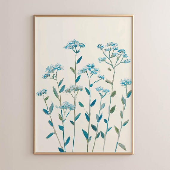 Blue Wildflower Bouquet Poster Print, Cottagecore