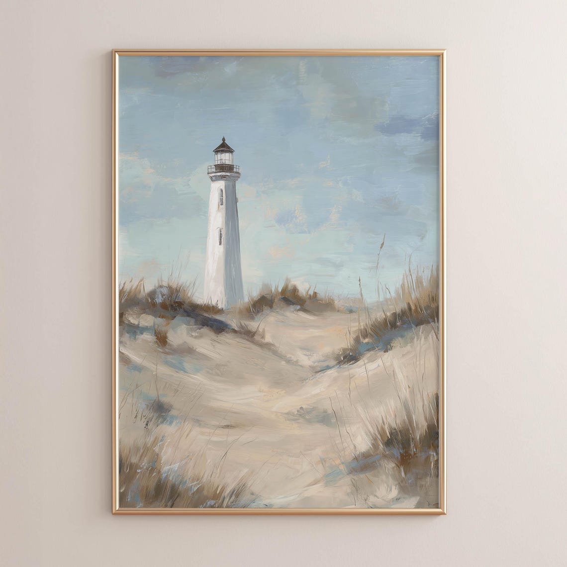 White Lighthouse On Sandy Dunes Soft Coastal Farmhouse Beach Poster