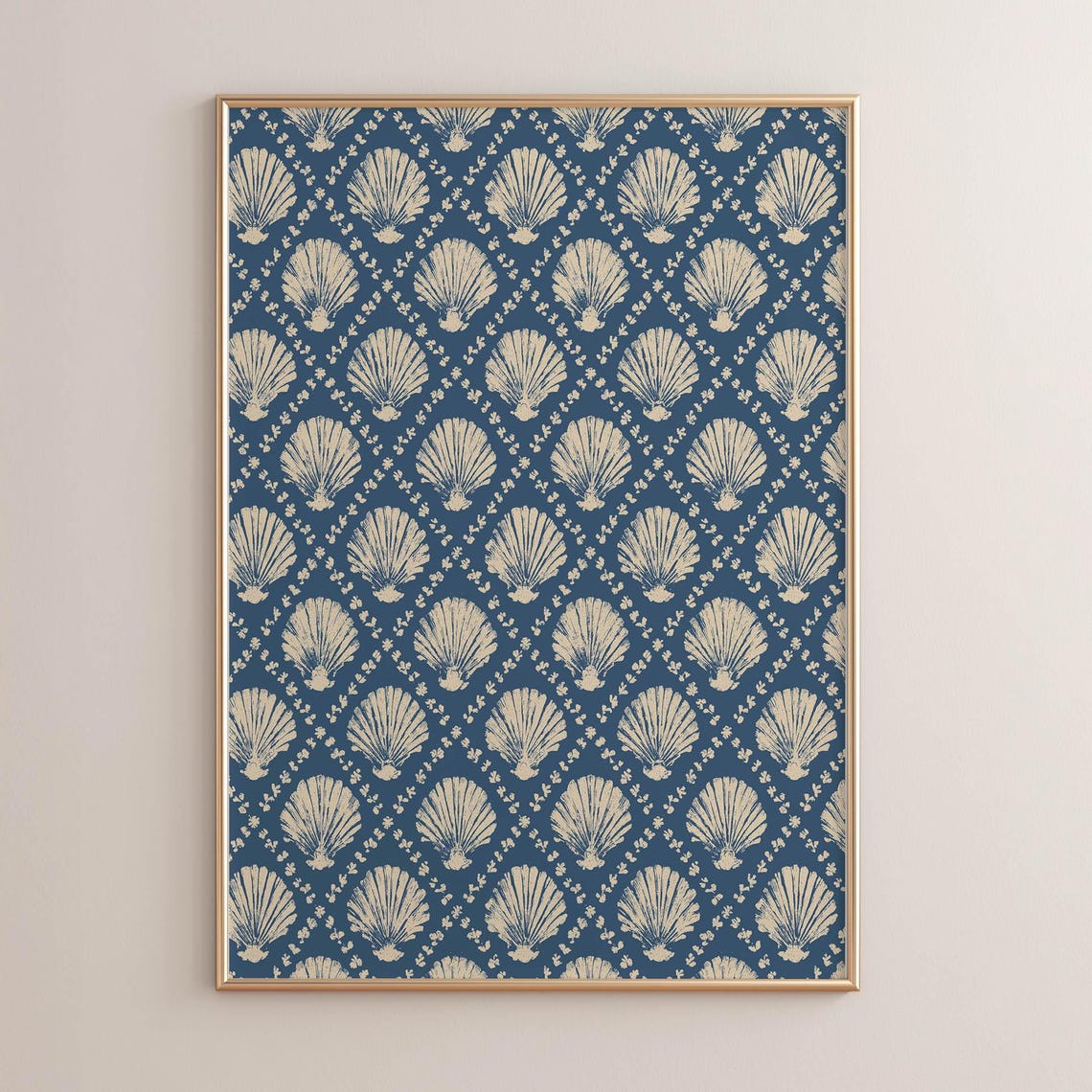 Navy Scallop Shell Pattern Cream Block Design Coastal Poster