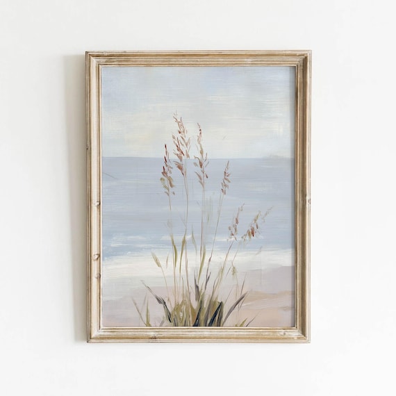 Sea Oats Dune Grass Ocean Horizon Soft Blue Beach Landscape Poster