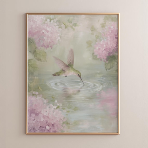 Blush Pink Hummingbird And Hydrangea Poster