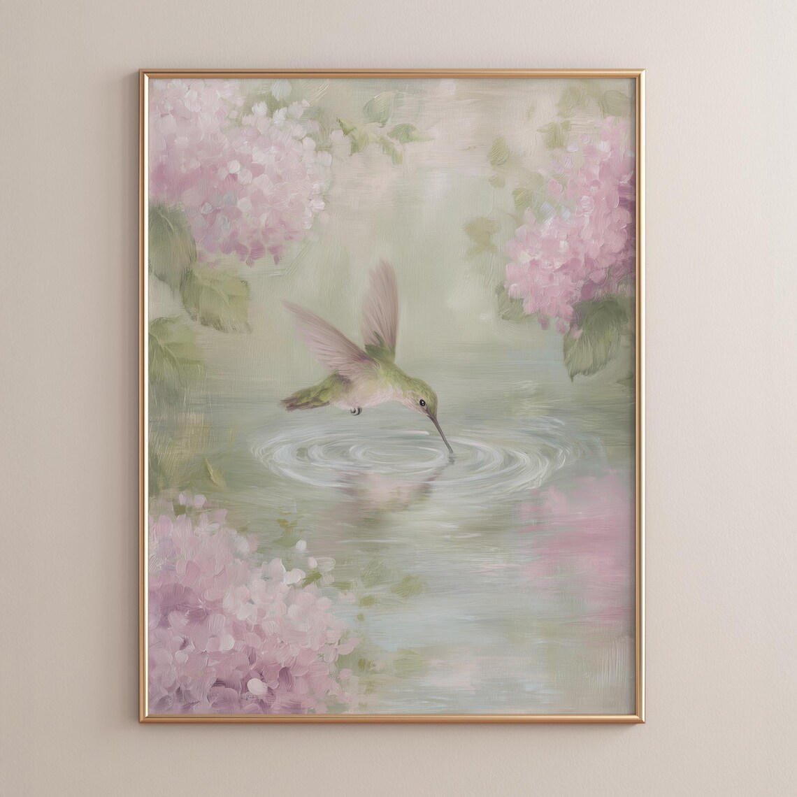 Blush Pink Hummingbird And Hydrangea Poster