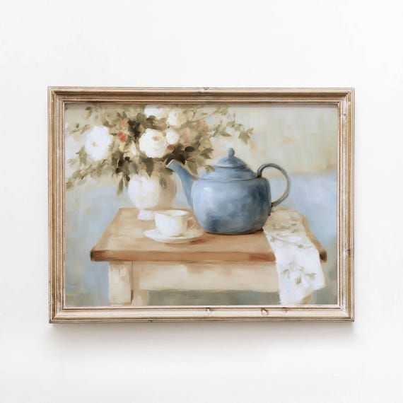 Teapot Still Life, Vintage Kitchen Art Print