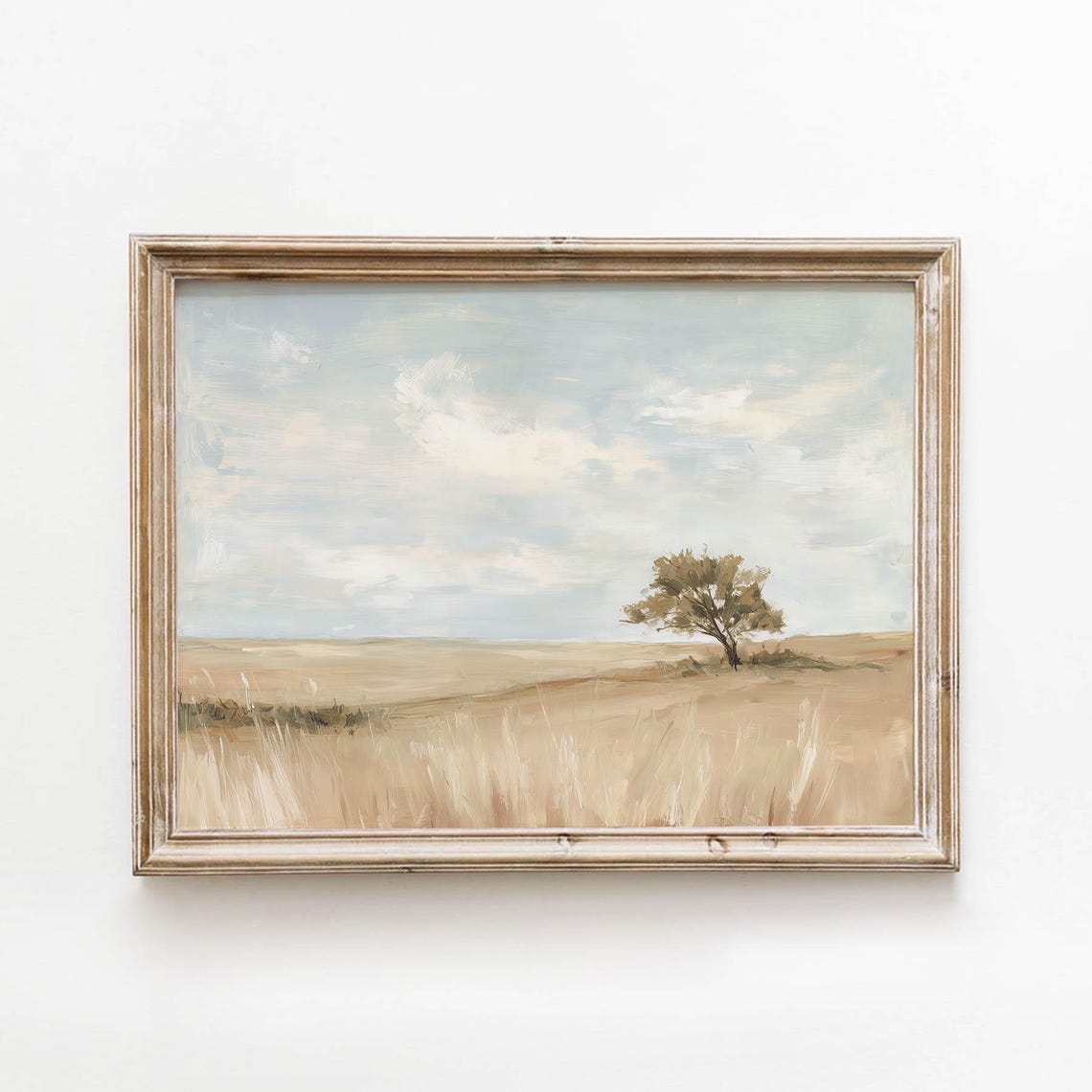 Golden Prairie Lone Tree Neutral Landscape Vintage Rustic Field Poster