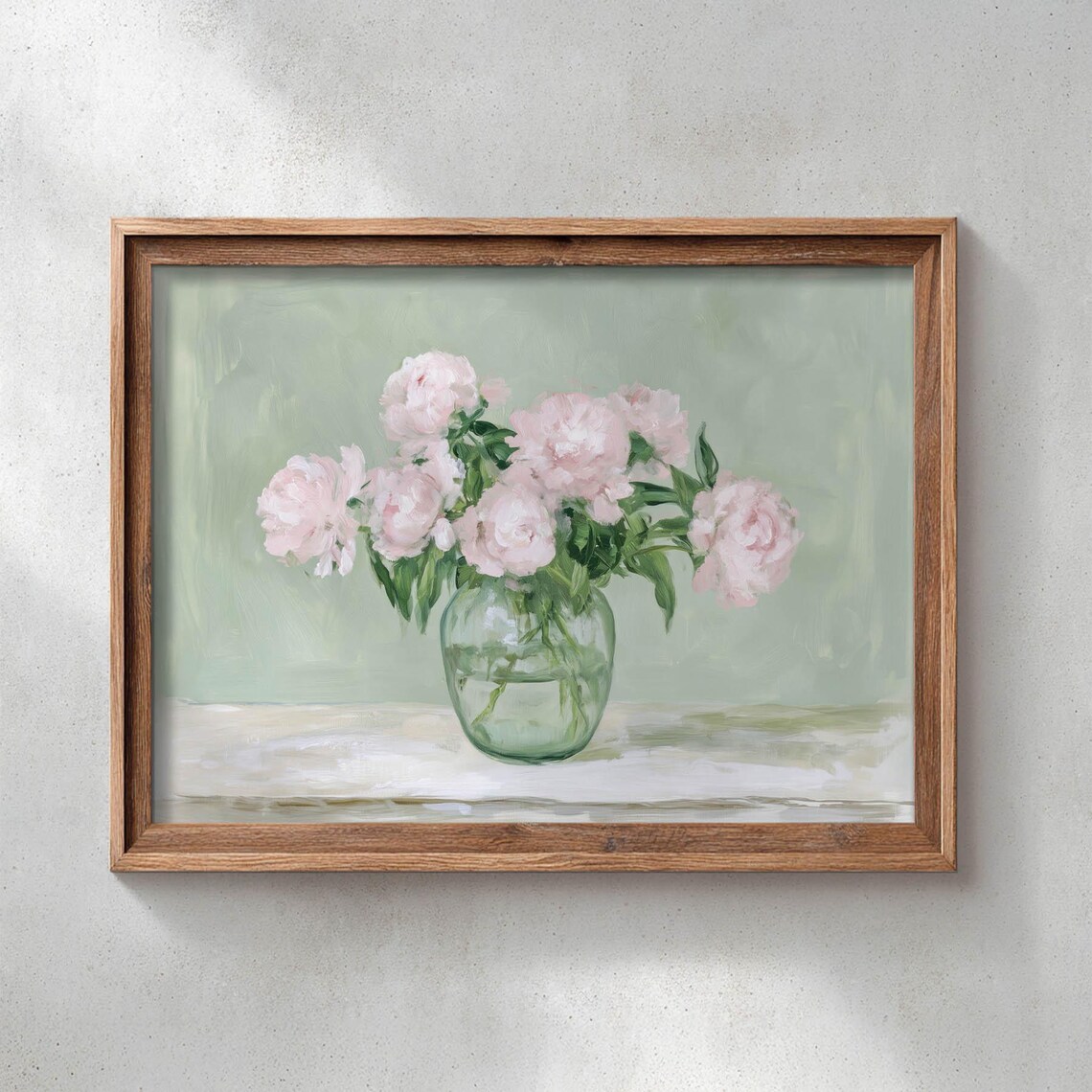 Pink Peonies In A Glass Vase Cottage Floral Still Life Poster