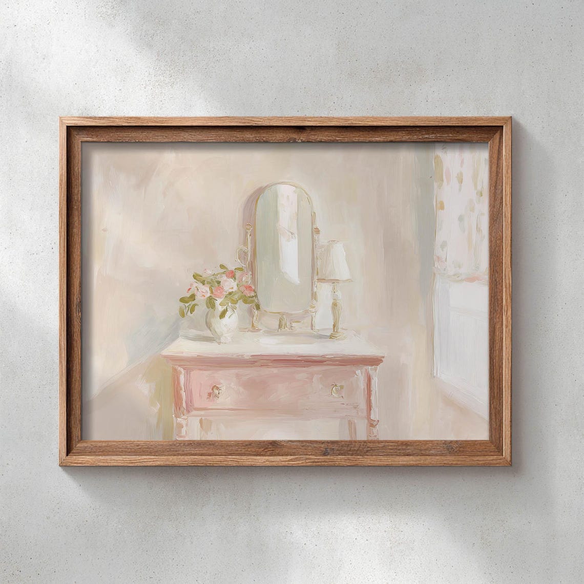 Blush Pink Vanity Mirror Roses Coquette Bedroom Shabby Chic Wall Art