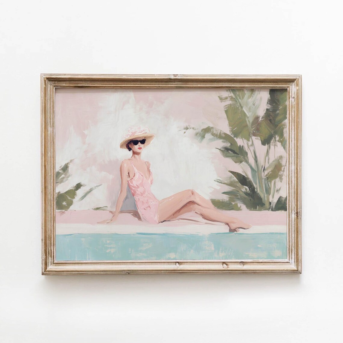 Retro Woman By Pool, Vintage Chic Art Print