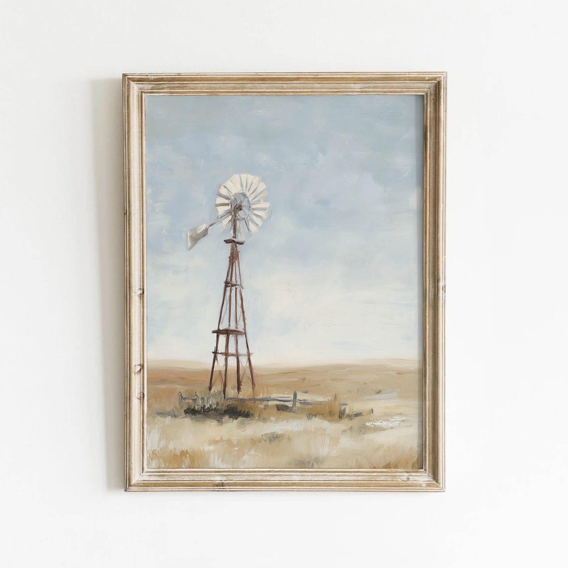 Rustic Windmill On Golden Prairie Muted Vintage Landscape Poster