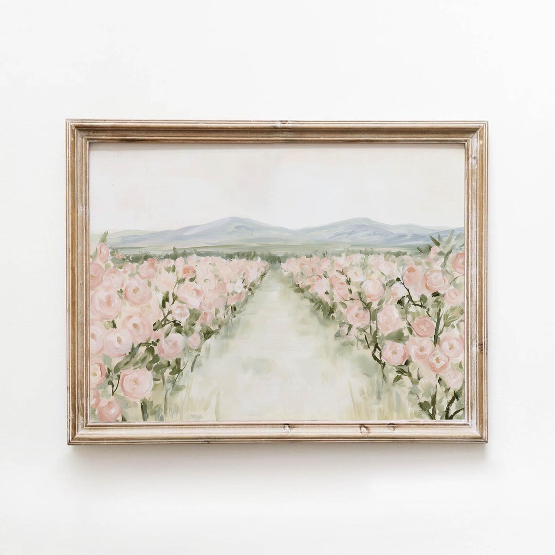 Blush Rose Garden Pathway Vintage Floral Painting Art Poster