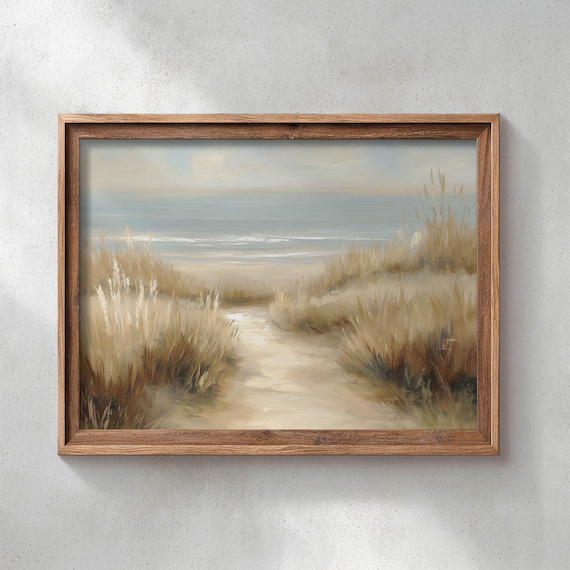 Sandy Beach Path Through Sea Grass Ocean Shore Oil Painting Wall Art