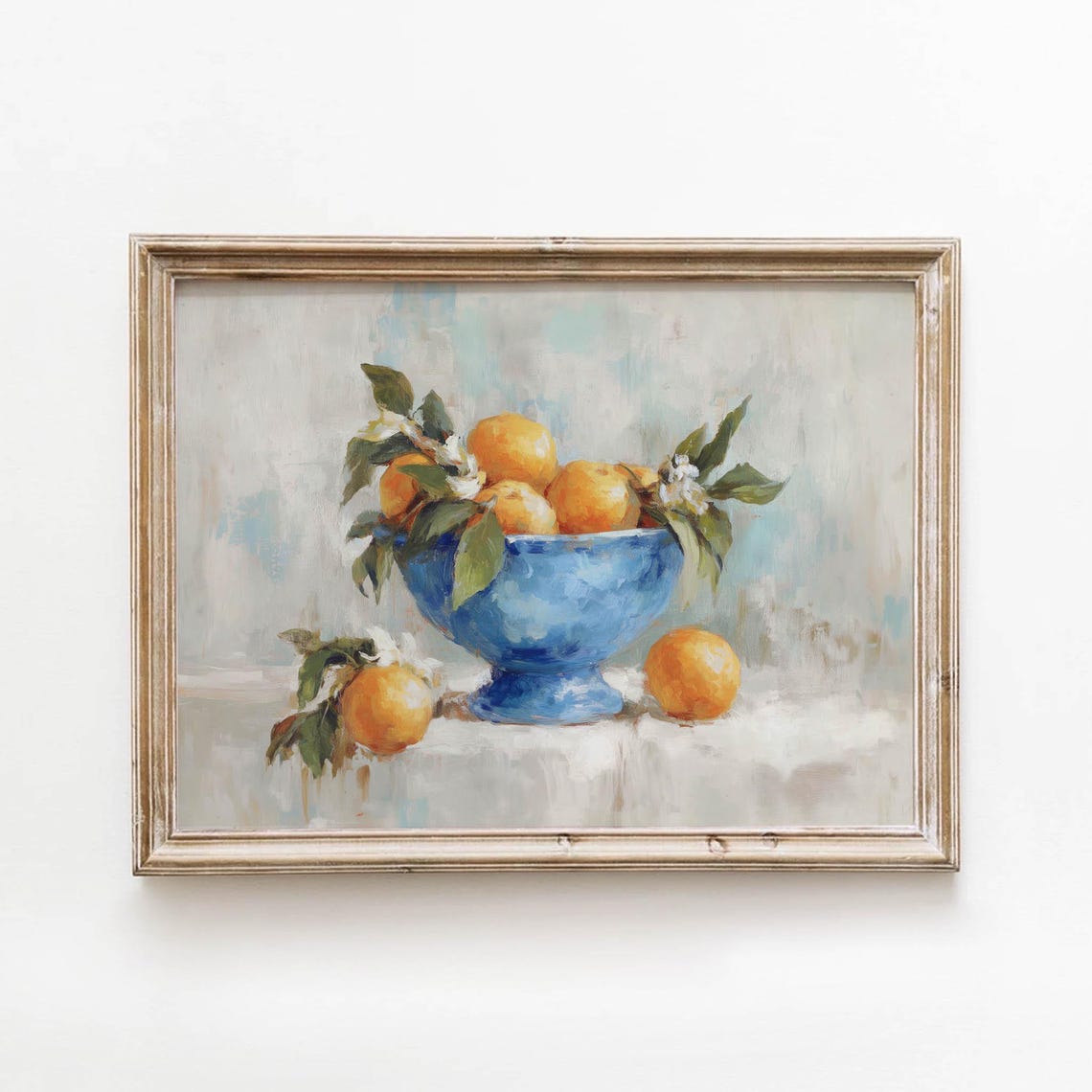 Orange Still Life Blue Bowl Citrus Fruit Farmhouse Kitchen Art Print