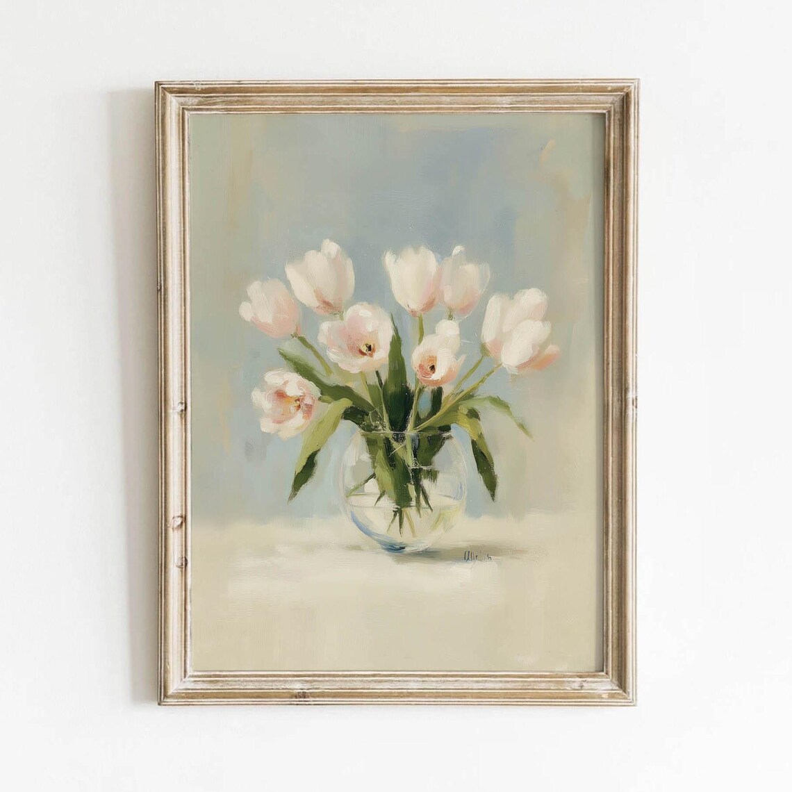 Pale Pink Tulips Vintage Still Life Art Print