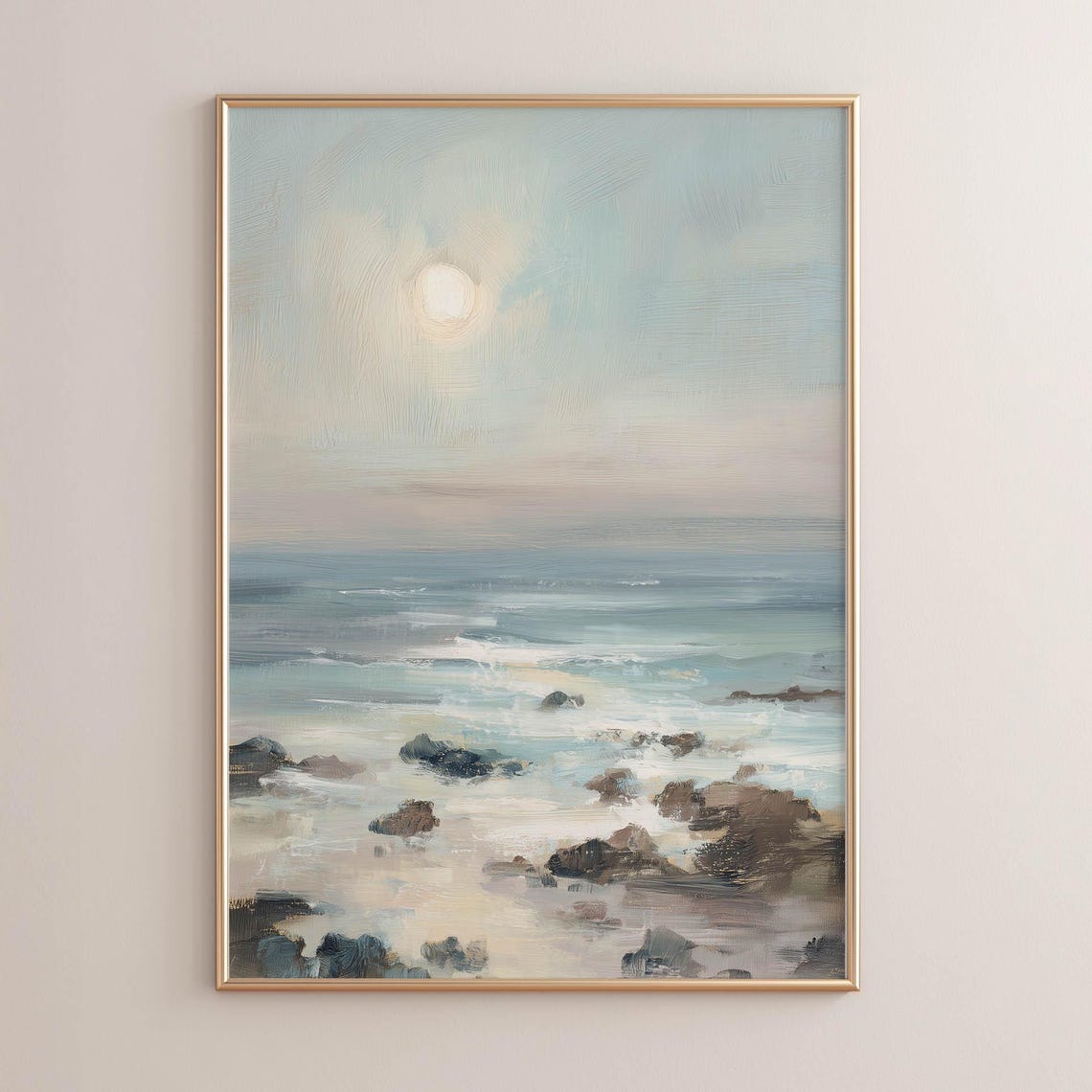 Sunrise Over Rocky Ocean Coastline Soft Pastel Seascape Poster