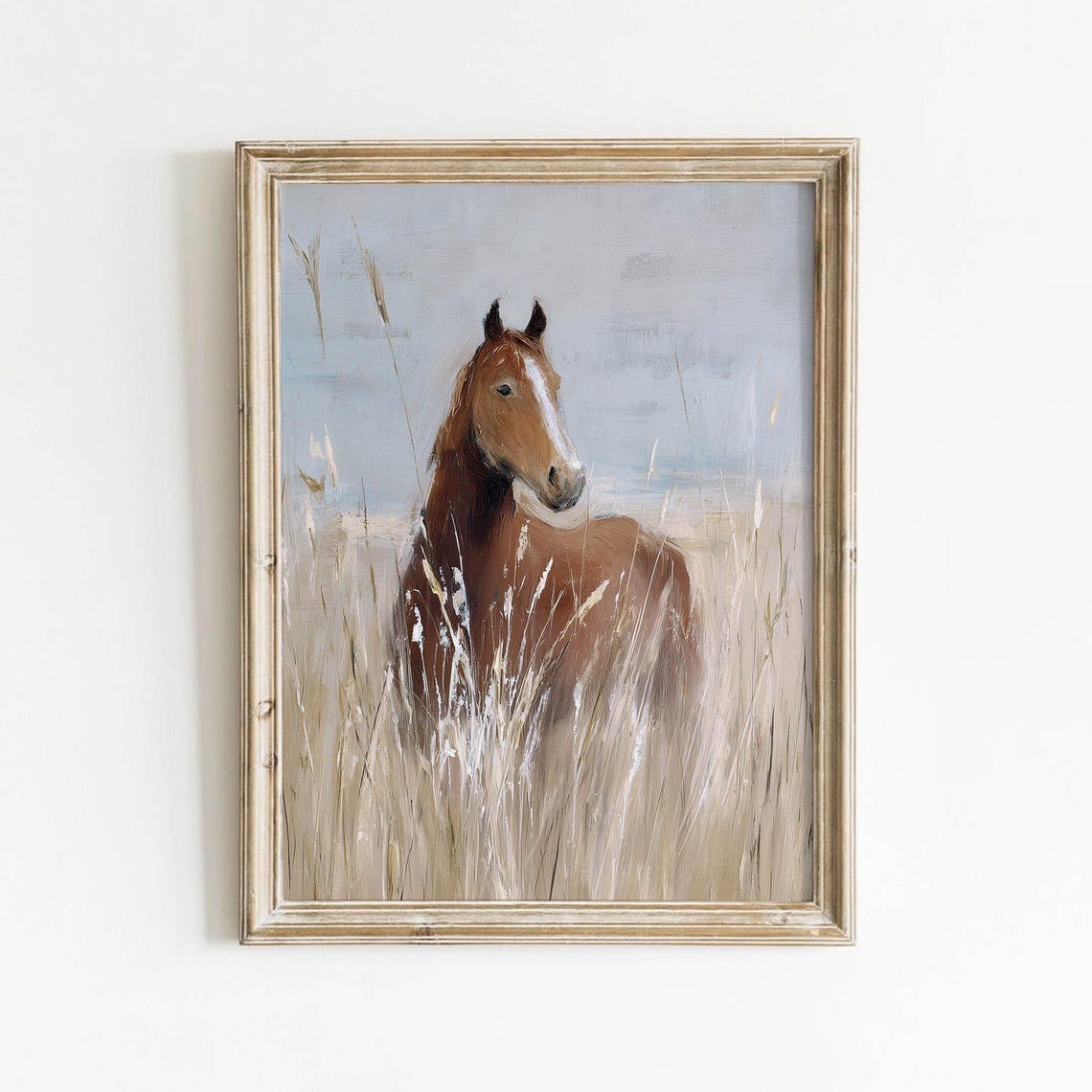 Chestnut Horse Portrait Tall Grass Vintage Equestrian Art Poster
