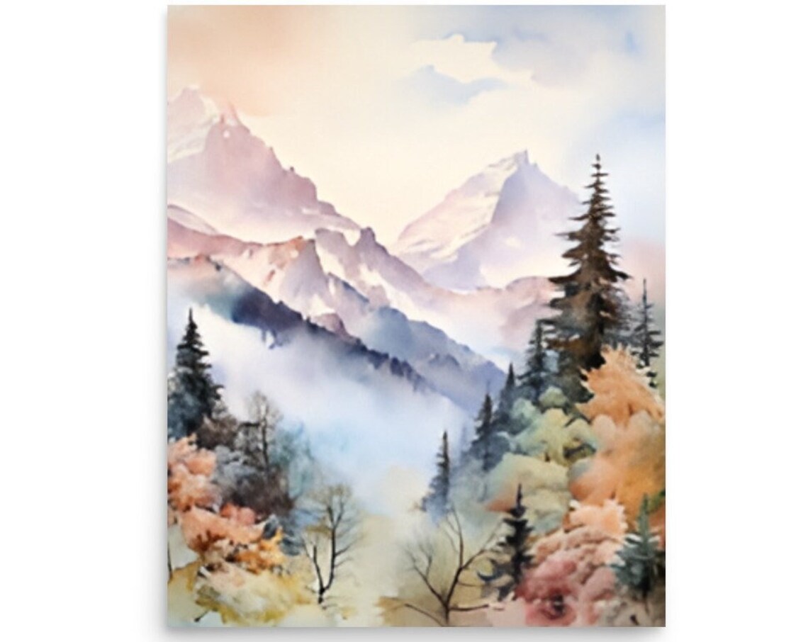 Rocky Mountains Watercolor Art Print, Colorado Landscape