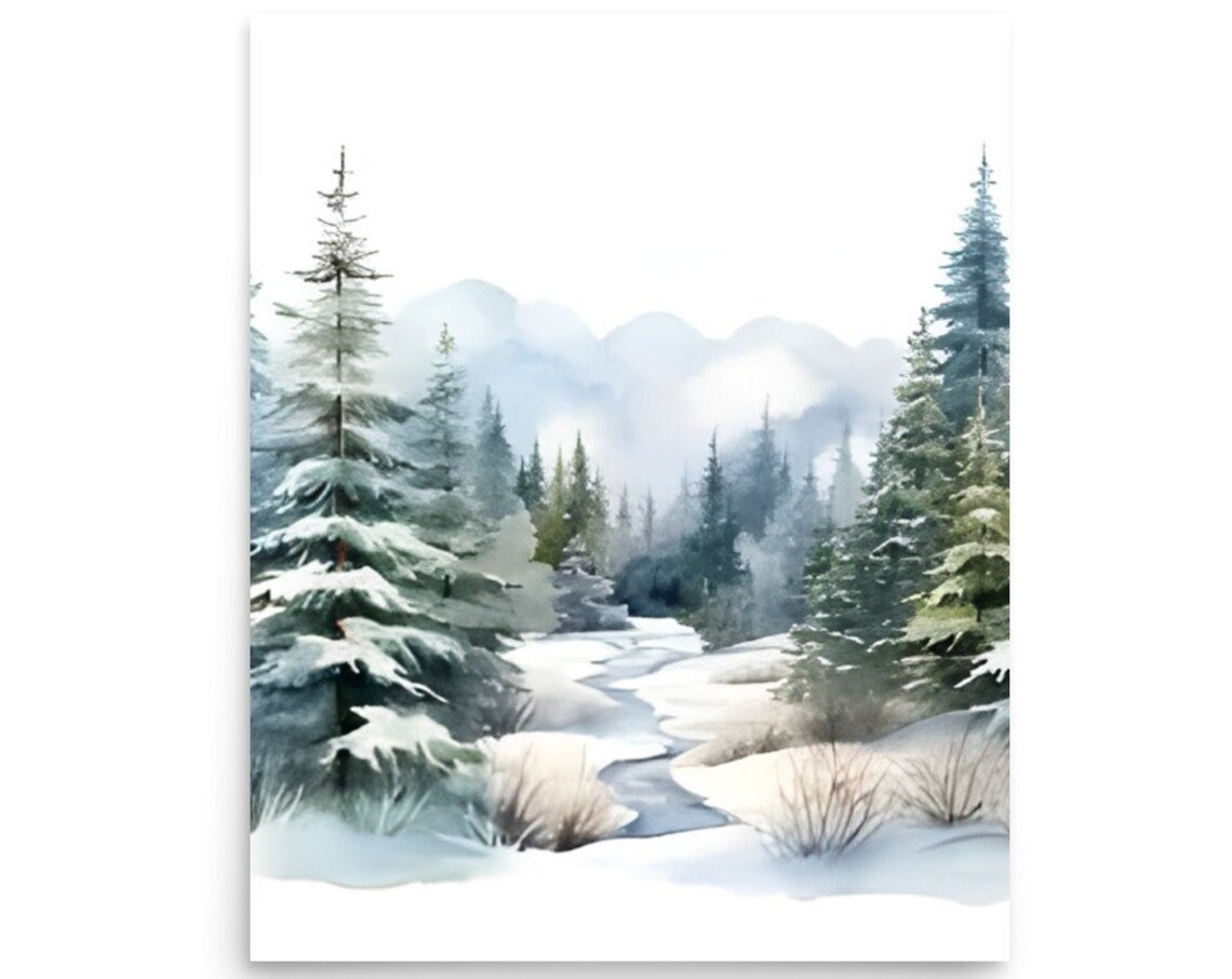 Washington Winter Landscape Watercolor Art Print