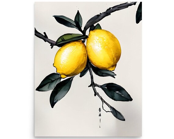 Lemon Watercolor Painting Citrus Ftuit Art Print Lemon Watercolor And Ink Sketch Wall Art Kitchen Wall Decor Fruit Painting