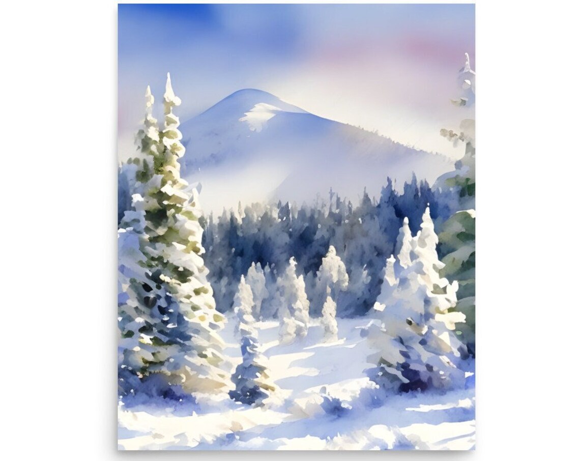 Appalachian Mountains Watercolor Winter Landscape Print