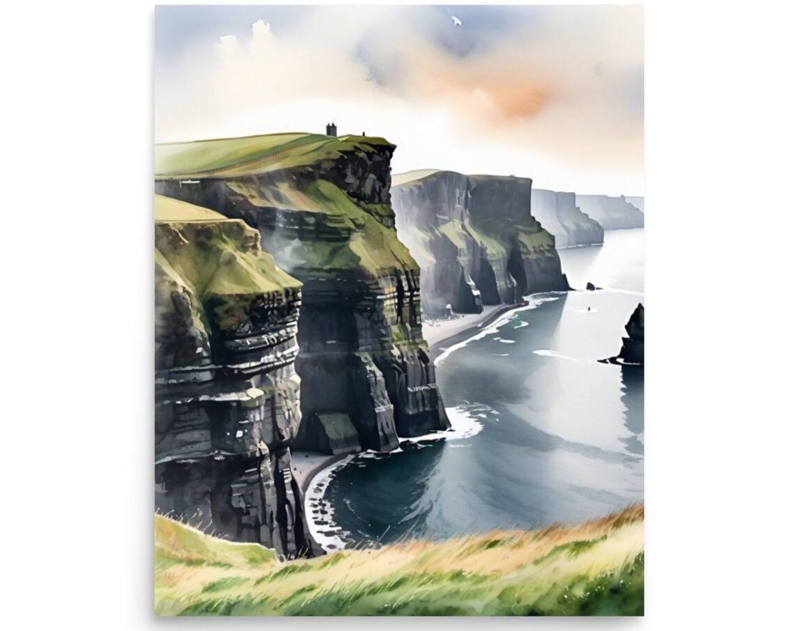 Cliffs of Moher Watercolor Art Print, Ireland Coast