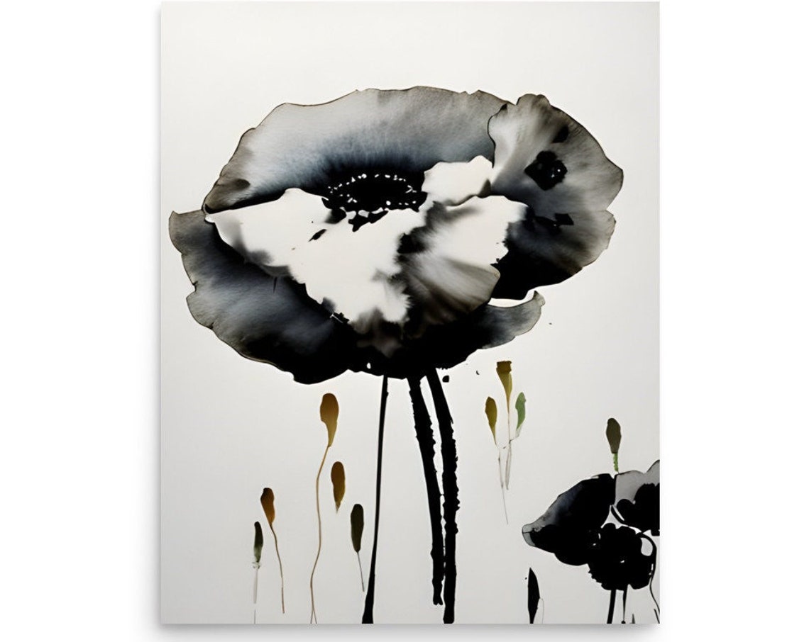 Poppies Painting Black White Poppies Art Print Floral Wall Art California Poppies Art Print Fom My Original Watercolor And Ink Sketch