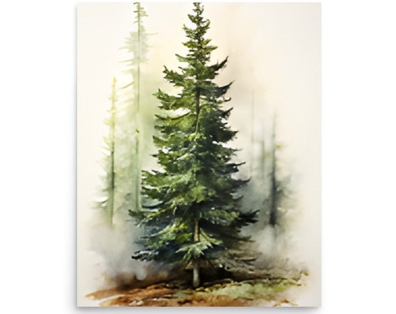 Pine Tree Painting, Evergreen Watercolor Art Print