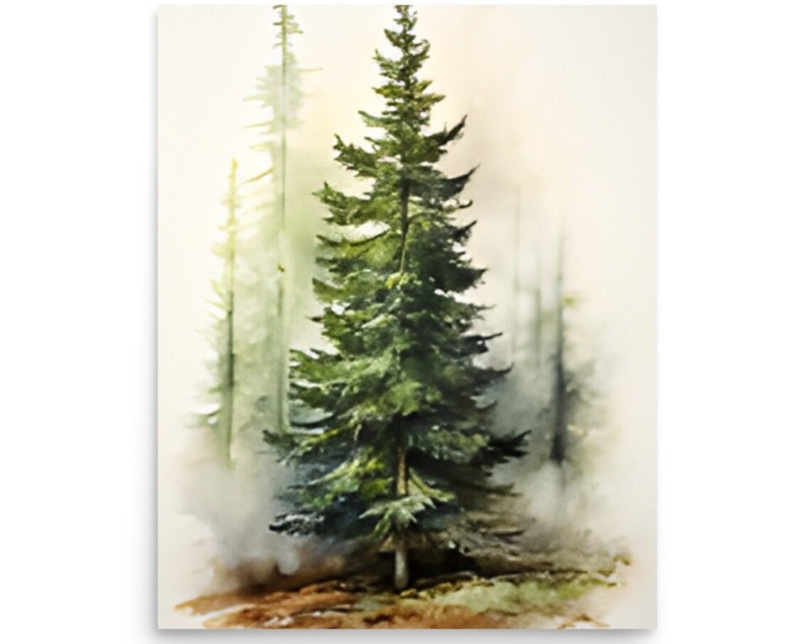 Pine Tree Painting, Evergreen Watercolor Art Print