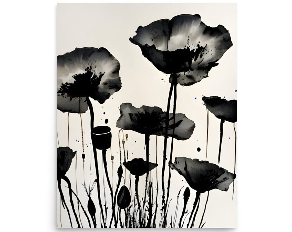 Poppy Painting Poppies Watercolor And Ink Art Print Poppy Sketch Wall Art Black And White Wall Art Flowers Sketch Botanical Nature Print