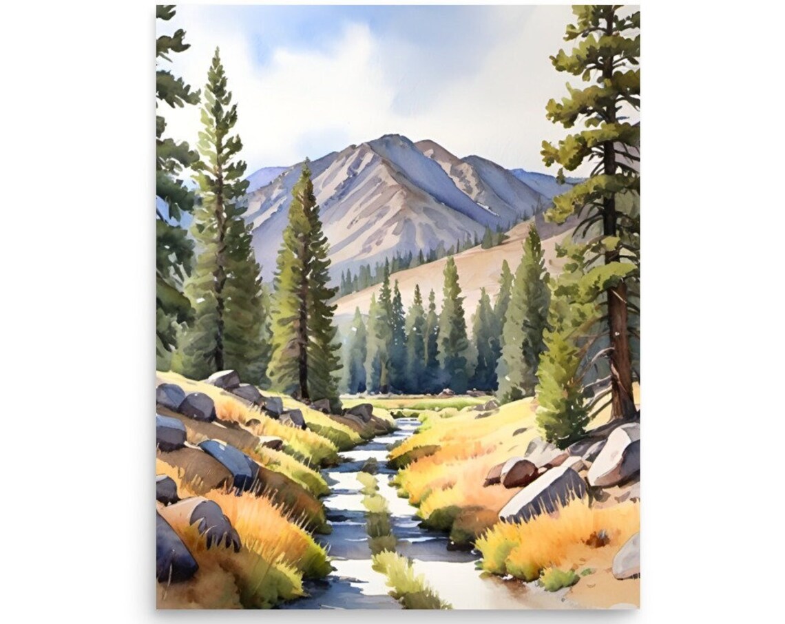 Idaho Mountain Landscape Watercolor Art Print