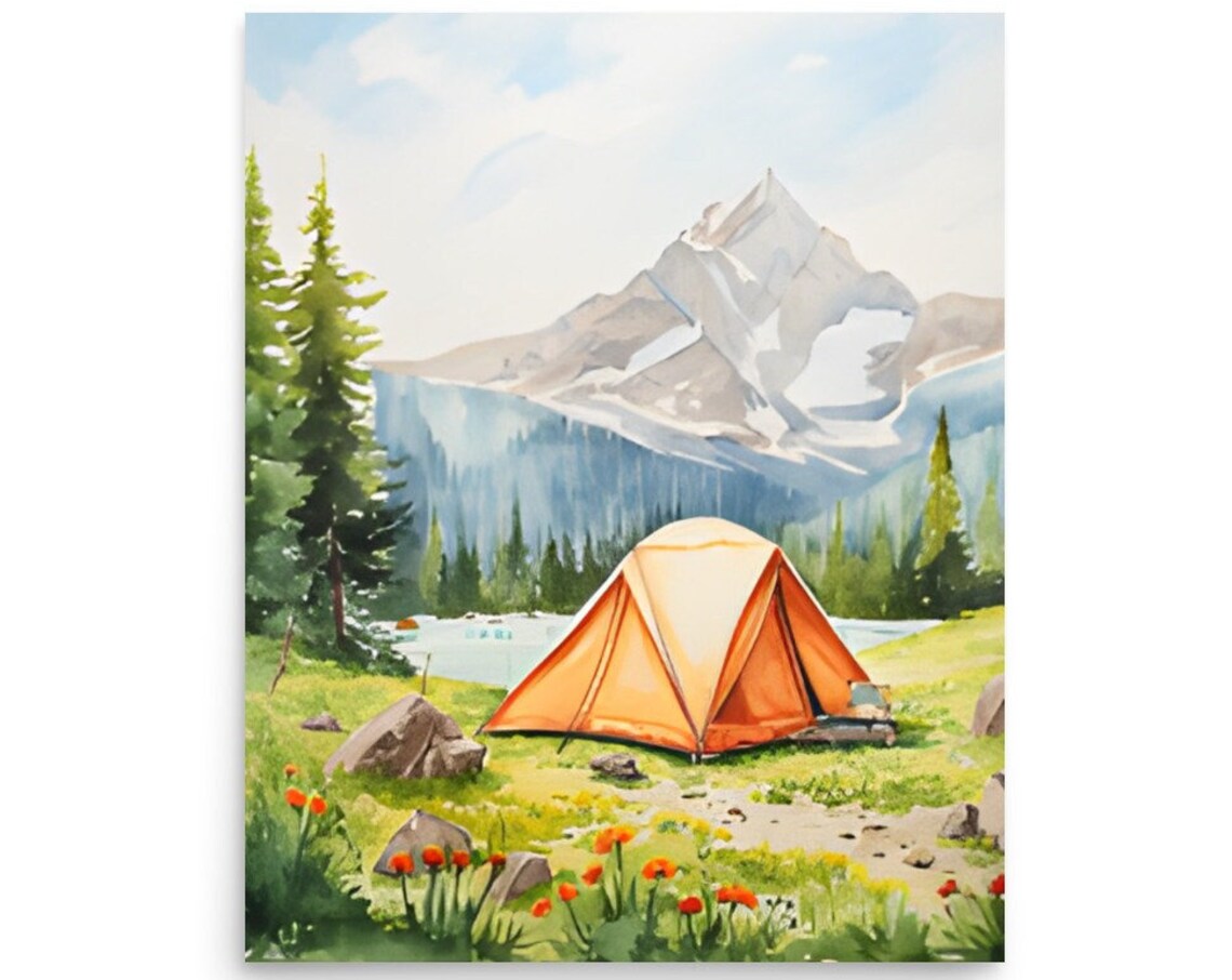 Utah Painting Sundial Peak Watercolor Art Mountain Lake Art Print Tent In The Mountain Artwork Pine Forest Art Watercolor Mountain Landscape