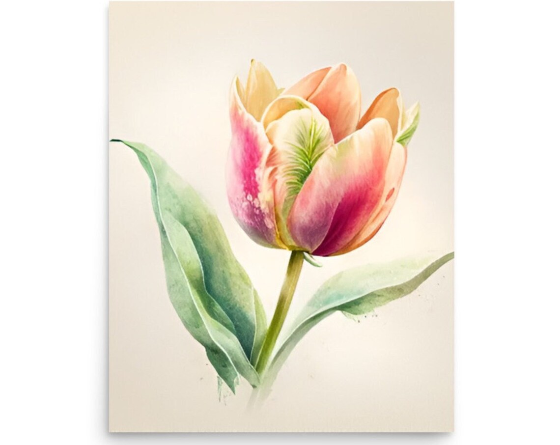 Tulip Watercolor Art Print, Minimalist Floral