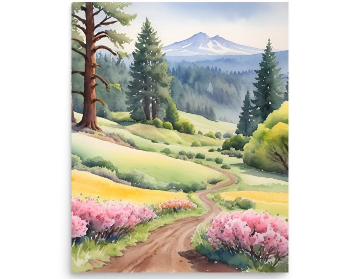 Mount Hood Watercolor Art Print, Pacific Northwest