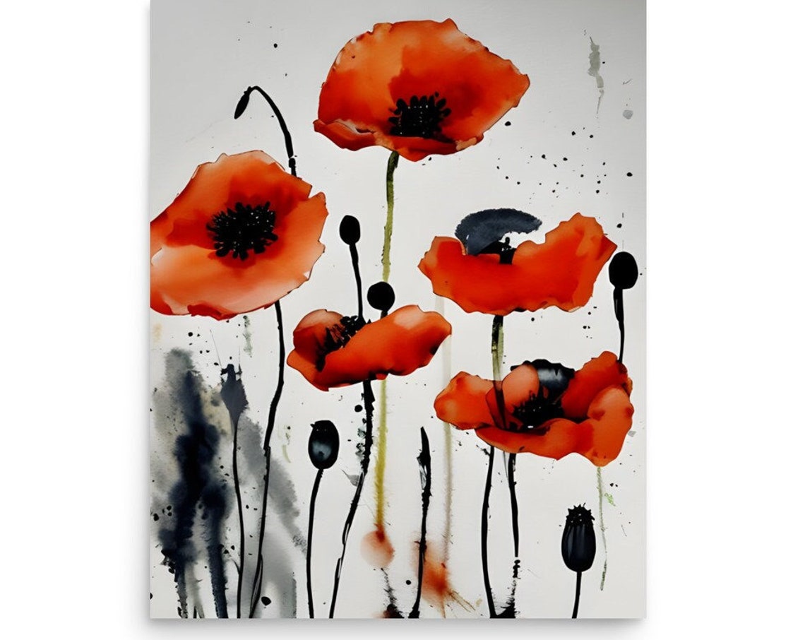 Poppies Painting Red Poppy Watercolor And Ink Art Print Botanical Wall Art Flowers Painting Large Floral Art Poster From My Original Artwork