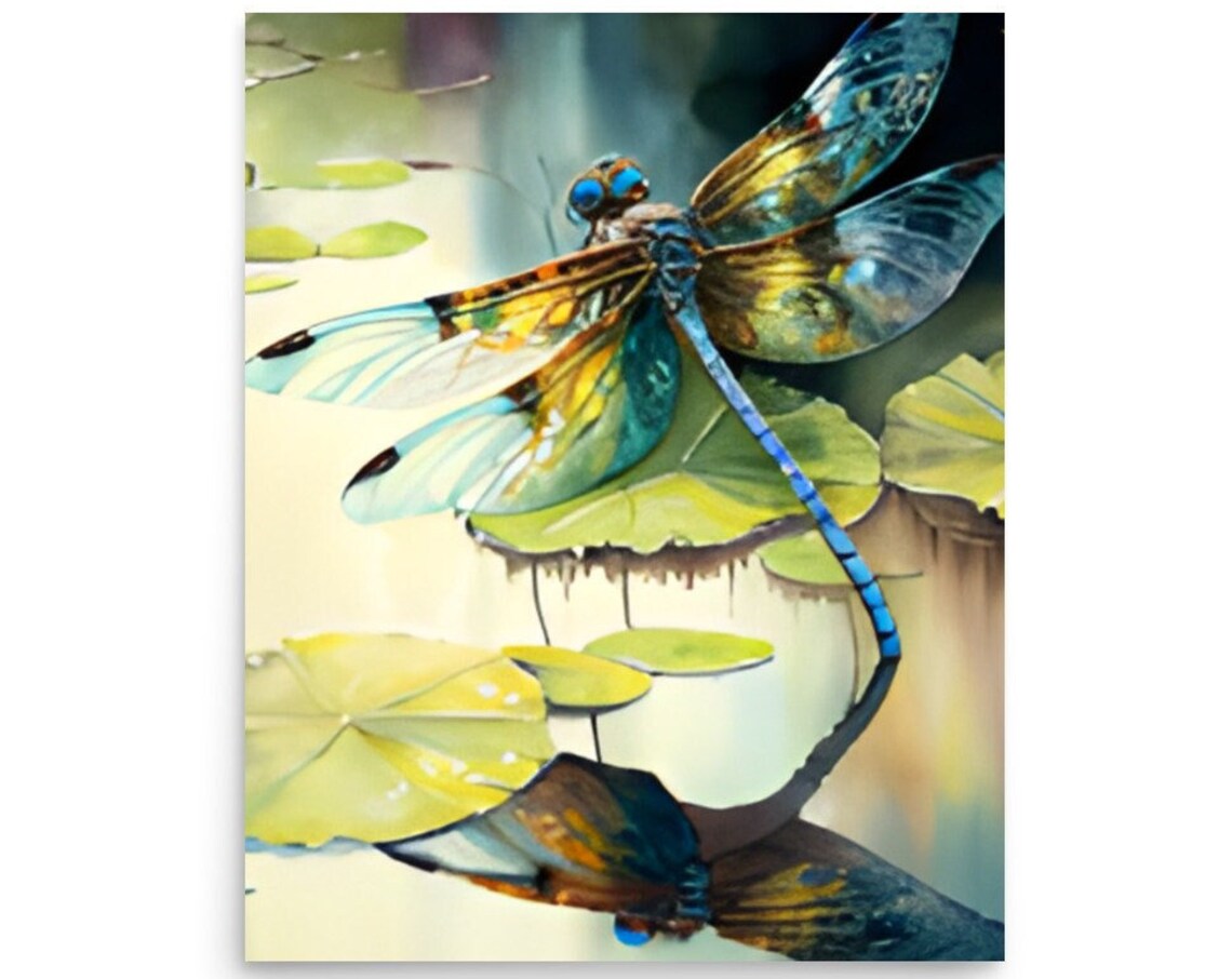 Dragonfly Watercolor Art Print, Botanical Insect