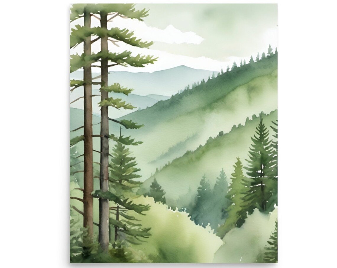 Smoky Mountains Watercolor Landscape Art Print