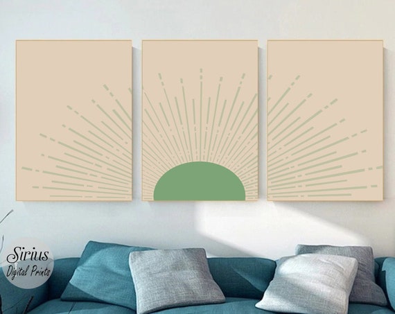 Retro Sunset Print Mid Century Wall Art Terracotta Sun Poster Set Of 3 Printssunset Sunshine Gallery Boho