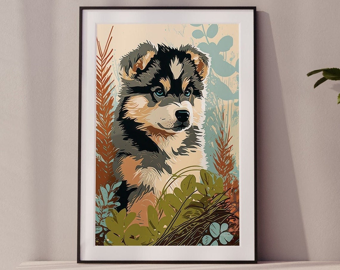 Malamute Puppy Dog Poster Cute Puppy Pet Print Modern Chic Decor Nursery Wall Art