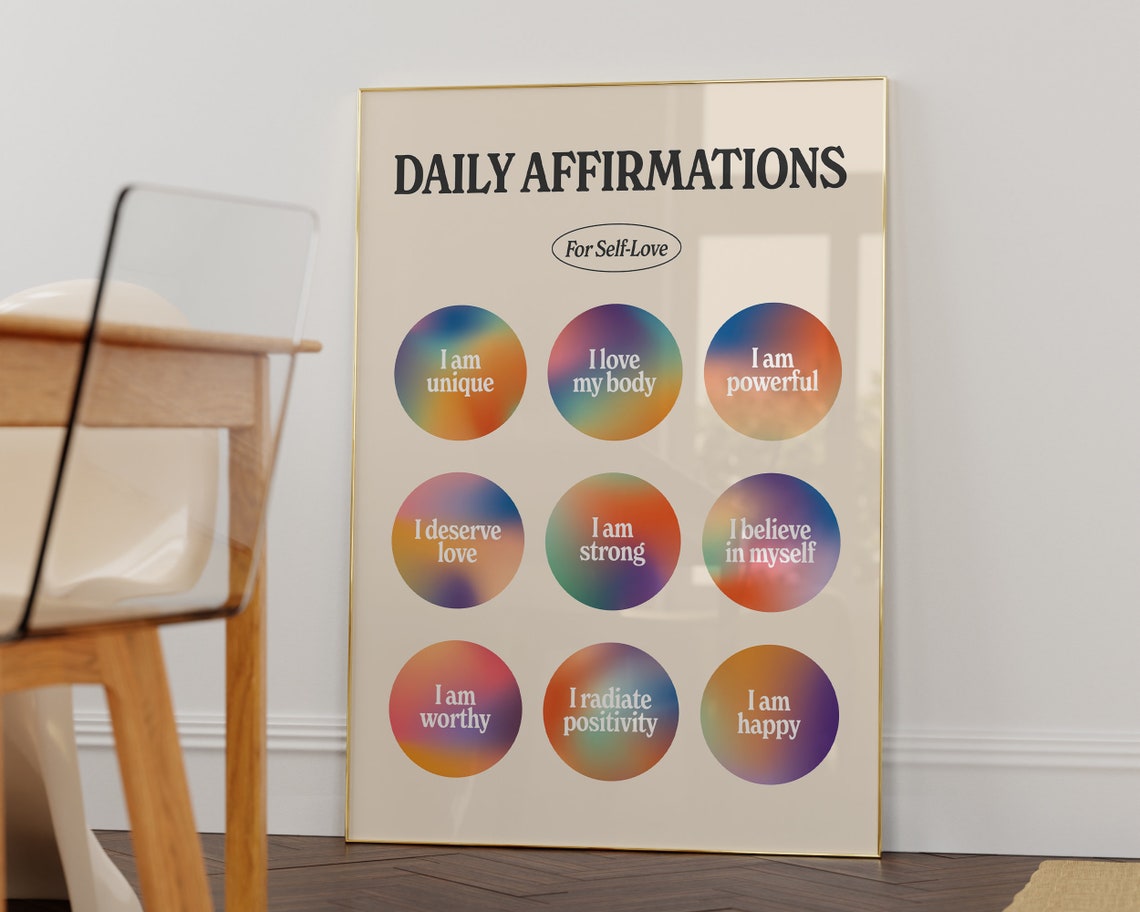 Daily Affirmations Print Trendy Wall Art Print Positive Affirmations Poster Retro Wall Decor Art Self Love - Image 3