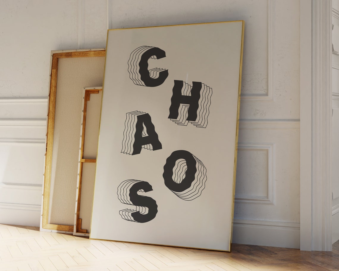 Chaos Wavy Letters Black White Trippy Funky Typography Poster