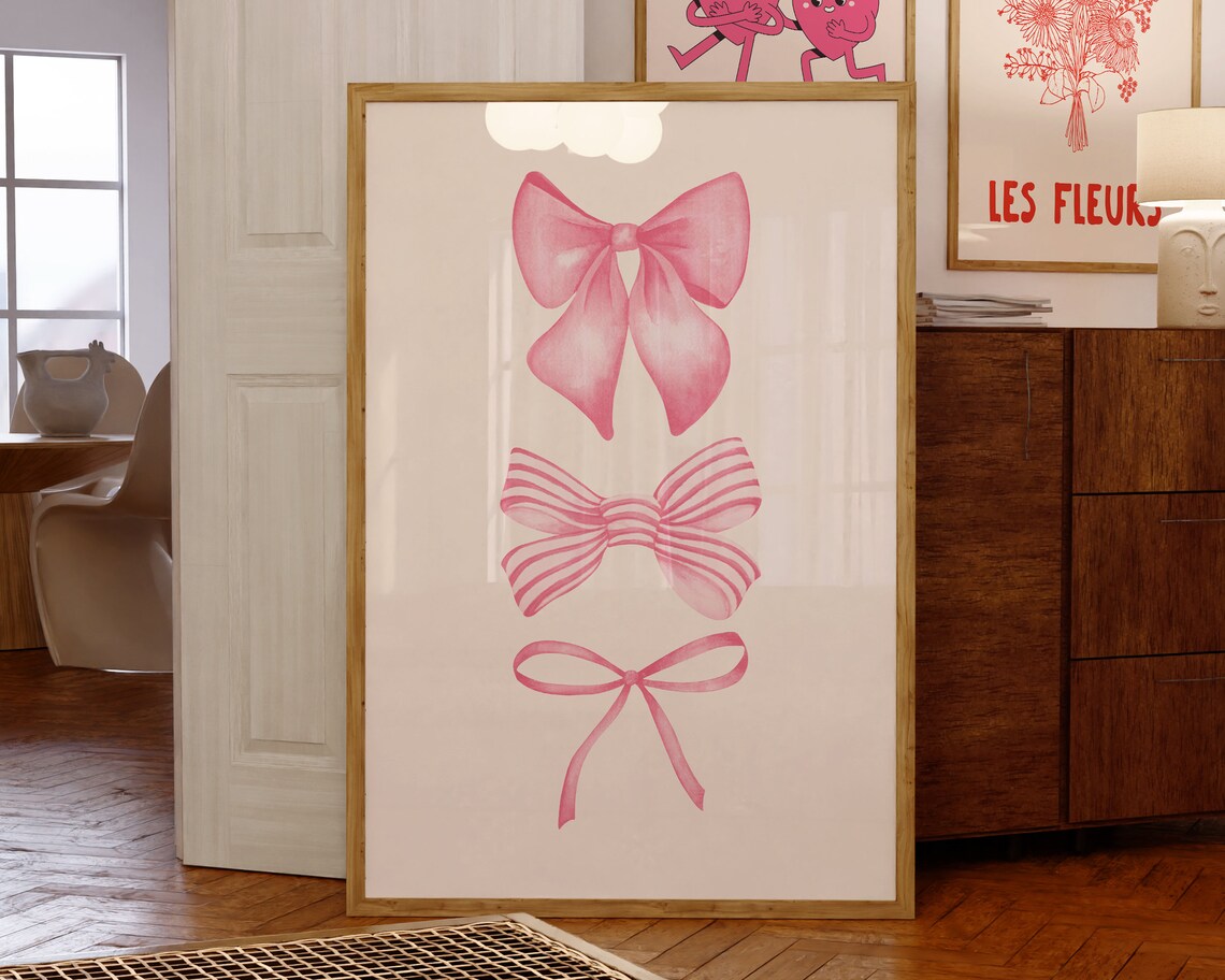 Watercolor Pink Bow Print, Balletcore Coquette Art Print - Image 3