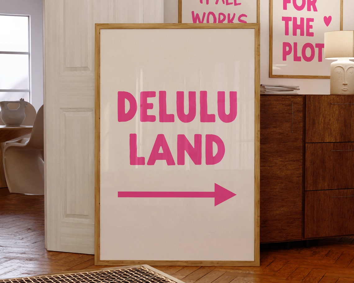 Delulu Land Arrow Sign Pink Trendy Gen Z Typography Dorm Poster - Image 2