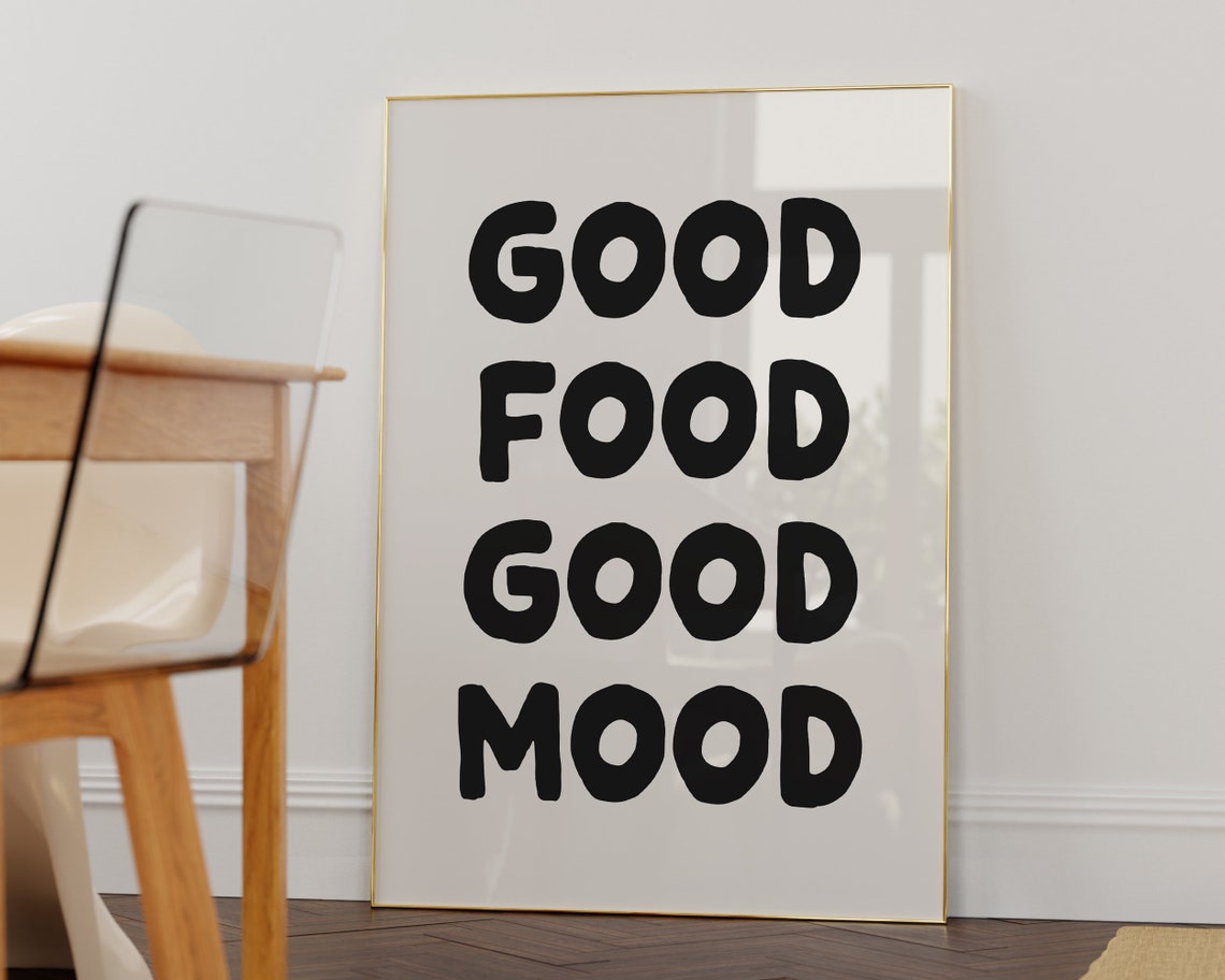 Good Food Good Mood Bold Black Kitchen Typography Quote Poster - Image 2