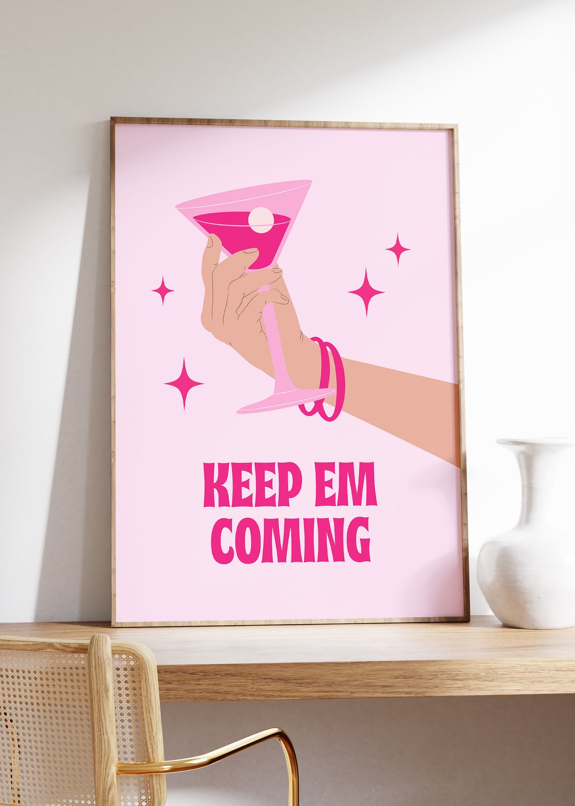 Keep Em Coming Pink Cocktail Bar Cart Girly Preppy Martini Poster - Image 2